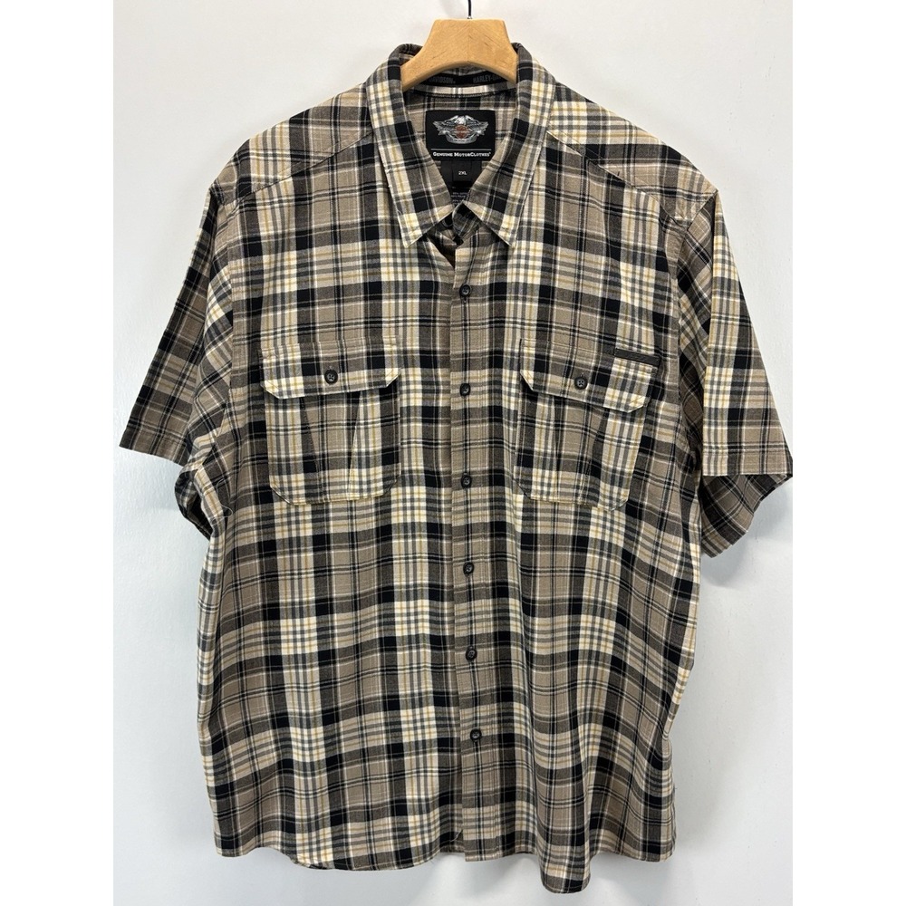 Harley Davidson Button Up Shirt Sz XXL 2XL Mens Plaid 2 Pocket Utility S/S